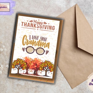 Carte de vœux imprimable 5x7 de Thanksgiving pour vos souhaits de Thanksgiving de grand-mère bien-aimée, sincères, festifs, célébration, gratitude, conjoint
