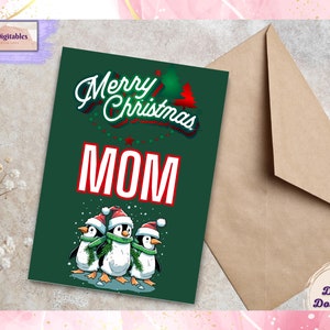 Mamas lustiger Urlaub, druckbare Weihnachtskarte für Mama, Pinguin Illustration, süße Weihnachtspinguine, Mamas Weihnachtswünsche, digitale Weihnachten