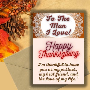 Auguri di Ringraziamento per l'uomo che amo, Auguri di Ringraziamento amorevoli, Biglietto di auguri sincero, Biglietto di Ringraziamento romantico, Grato per te