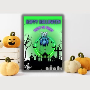 Cartão de felicitações de Halloween para senhora vampira fofa - design para download 5x7, cartão de felicitações de Halloween, felicitações para impressão, cartão de feliz dia das bruxas