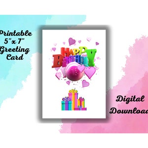 Alles Gute zum Geburtstag Grußkarte 5 "x 7" Umschlag Vorlage Bunte Geschenke Luftballons Geburt Grußkarte Druckbare Geburtstagskarte Sofortiger Download