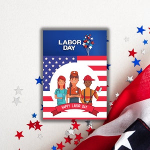 Labor Day greeting,Patriotic Labor Day,American flag Labor Day, Happy Labor Day,Red, white, and blue Labor Day,Workers&#39; holiday, 5x7 card