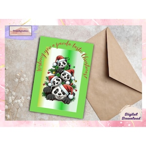 Pandas Frohe Weihnachten, Printable Season, XMas Greetings Card, Printable Holiday, XMas Wish Cards, Family Christmas Card download, Unique