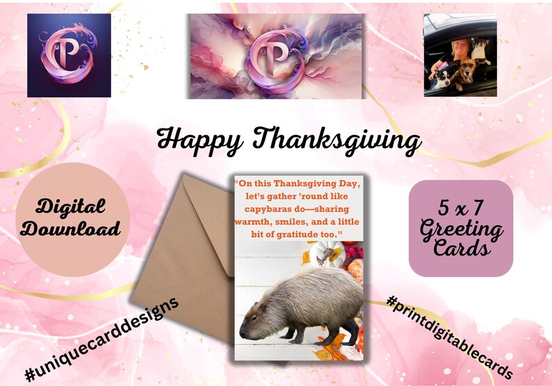 Thanksiving Capybara Capybara Thanksgiving Greeting Card, Thankful Card (digital Download ...