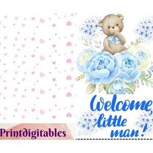 Congratulazioni Baby Boy 5x7 Biglietto d'auguri Benvenuto neonato Festeggia il tuo nuovo arrivo Benvenuto Baby Boy Bouncing Baby Boy Nuova nascita stampabile
