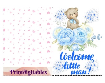 Congratulations Baby Boy 5x7 Greeting card Newborn welcome Celebrate your new arrival Welcome Baby Boy Bouncing Baby Boy New Birth Printable