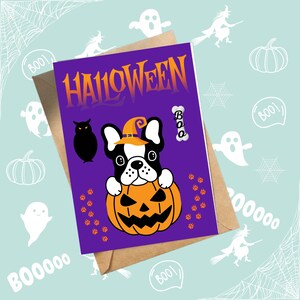 愛らしいカボチャの子犬のハロウィン グリーティング カード | ダウンロード可能な 5x7 デザイン、ハロウィン、グリーティング カード、心温まるハロウィンの挨拶を送りましょう