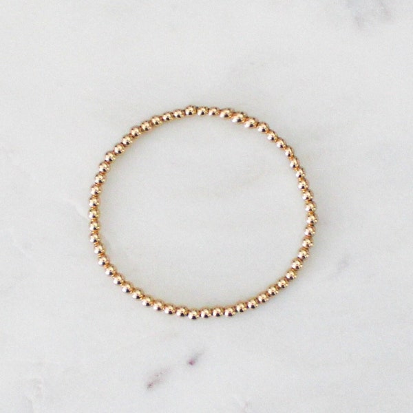 14K Gold 3mm Beaded Bracelet, Beaded Stacking Bracelet, Real 14k Dainty Gold Bead Ball bracelet, Ball Gold Beaded Ball on Elastic Stretch