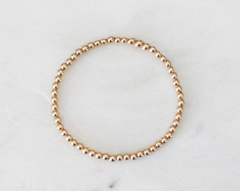 14K Gold 3mm Beaded Bracelet, Beaded Stacking Bracelet, Real 14k Dainty Gold Bead Ball bracelet, Ball Gold Beaded Ball on Elastic Stretch