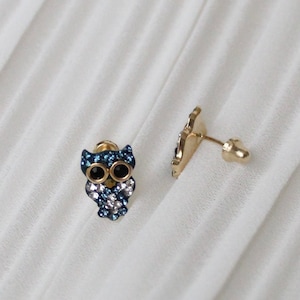 14K Gold Ohrstecker, Eule Ohrringe, Eule Ohrstecker, Ohrstecker, Ohrstecker für Frauen, süße Ohrringe, minimalistische Ohrringe, süße Ohrstecker