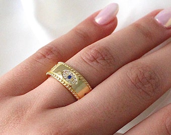 Evil Eye Ring 18k Gold Plated, Evil Eye Ring, Gold Protection Ring for Women, Evil Eye Jewelry, Fashion Ring Evil Eye, Water Resistant Ring