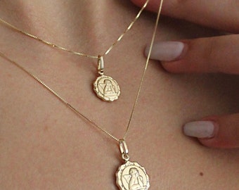 14K Solid Gold Coin Necklace - Medallion Necklace - Cupid Angel Coin Necklace - Guardian Angel Necklace - Mother's Day gift - 1 Day Shipping