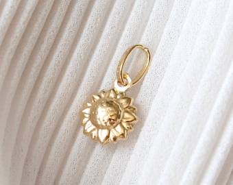 14k Gold Italian Puffy Sun Sunshine Pendant, 14k Solid Yellow Gold Sun Pendant, 14K Gold Sun Pendant, 14K Gold Sun Necklace Charm, Sunshine