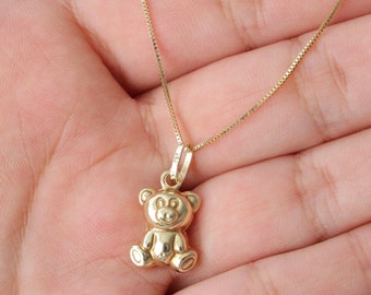14K Gold Teddy Bear Necklace - Delicate Mama Bear Pendant, Perfect Baby Shower or Mom Birthday Gift
