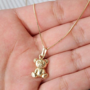 14K Gold Teddy Bear Necklace - Delicate Mama Bear Pendant, Perfect Baby Shower or Mom Birthday Gift