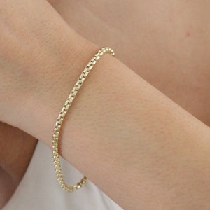 14K Gold Box Chain Bracelet - 14K Solid Gold Bracelet Round Box Chain Bracelet - Real Gold Layering bracelets - Yellow Gold Box Chain