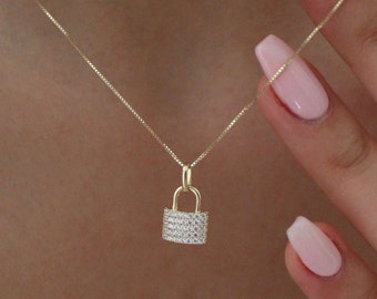 Solid 14K Gold Padlock Necklace - Dainty Necklace - Mini Lock Pendant - layered necklace - minimalist necklace