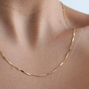 14K Solid Gold Twisted Bar Link Chain, Singapore Chain Gold, Singapore Chain, Gold Chain, Bar Chain, Gold Necklace, Gold Singapore Chain