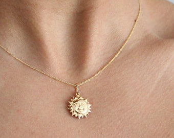 14k Solid Gold Sun Necklace, 14k Solid Gold Sun pendant, Sunshine Necklace