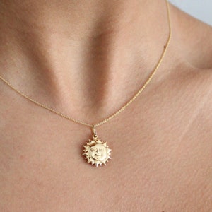 14k Solid Gold Sun Necklace, 14k Solid Gold Sun pendant, Sunshine Necklace