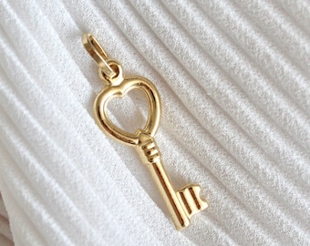 14K gouden hartsleutelketting bedel, open harthanger, 14K gouden liefdessieraden, 14k sleutelhanger, valentijnscadeau, jubileumcadeau