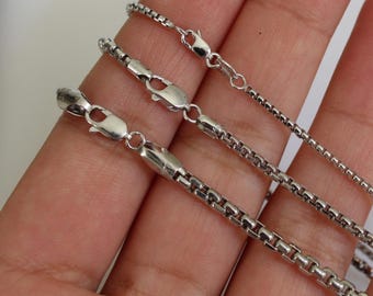 Solid 14K Gold Box Chain Necklace, Delicate Dainty Layered Necklace - 14K Real Gold Box Chain Necklace, 14K Gold Box Square Chain Necklace