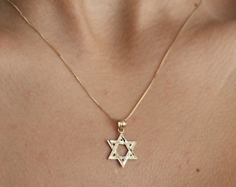Collar estrella de David de 14k, estrella de David, tráelos a casa, collar Magen david, colgante Magen david, collar de estrella judía, estrella judía