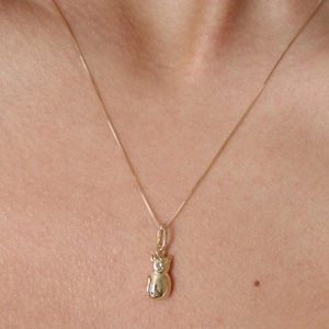 14K Solid Gold Cat Necklace, Tiny Cat Necklace Charm, Cat Lover Necklace, Cat Charm Necklace, Animal Necklace, Daughter Gift, Kids Jewelry