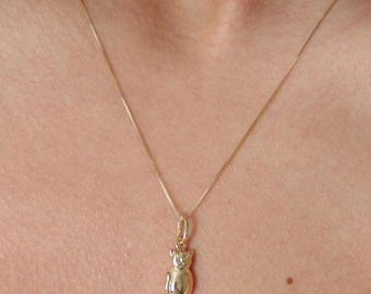 14K Solid Gold Cat Necklace, Tiny Cat Necklace Charm, Cat Lover Necklace, Cat Charm Necklace, Animal Necklace, Daughter Gift, Kids Jewelry