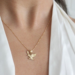 14k Solid Gold Eagle Necklace . 14k Yellow Gold Charm Pendant . Gold Bird Necklace . 14K Gold Eagle Pendant . Gift for Him & Her