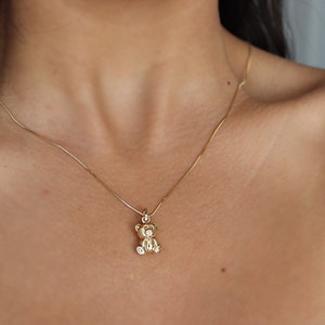 14K Gold Teddy Bear Necklace - New Born Gift - Best Friend Gift - Tiny Bear Necklace, Kid&#39;s Jewelry