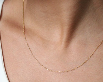 Solid 14k Gold Ball Chain Necklace - Dainty Bead Chain - Solid Gold Thin Chain for Women - Hypoallergenic Ball Station Necklace