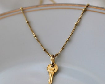 Golden Jewelry Key Charm Bracelet Key Jewelry Gold Gold Key Pendant Gold Key Charms CZ 14K Gold Small Key Necklace Gold Key Gifts