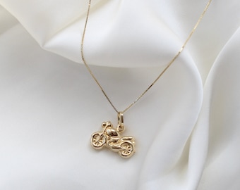 14K Solid Gold Motorcycle Necklace          14K Solid Gold Motorcycle Pendant