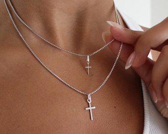 14K Solid White Gold Classic Cross Necklace - Birthday Gifts Jewelry - White Gold Cross Necklace