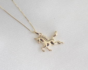 14k Solid Gold Horse Necklace | Tiny Horse Head Pendant | Gift for Horse Lover | Western Necklace | Dainty Gold Animal | Chain Necklace