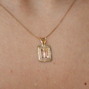 14K Gold Dainty Virgin Mary Necklace with Box Chain - Miraculous Pendant, Catholic Necklace, Religious Necklace, Baptism Gift