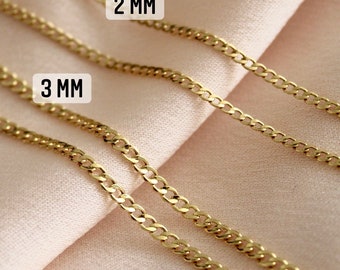Collana a catena cubana in oro massiccio 14K, collana a catena in oro 14K