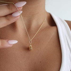 14K Gold Seashell Necklace With Pearl, Pearl Necklace Charm, 14k gold seashell necklace, Pearl necklace with Rolo Chain, Real Pearl Necklace