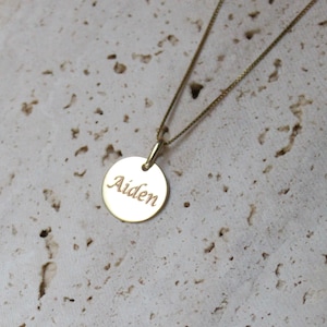 14K Gold Personalized Engraved Medallion Pendant - Custom Name Engraved Coin Necklace, Solid Gold Charm Necklace, Initial Disc Necklace