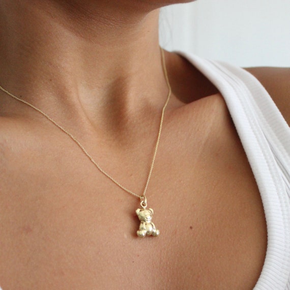 14K Gold Teddy Bear Necklace Gift 14K Gold Teddy Bear Necklace