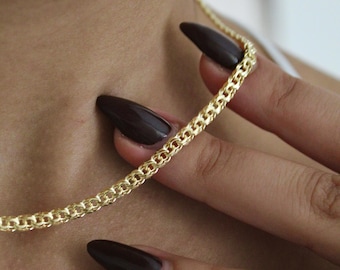 14k Solid Gold Gold Double Curb Chain Necklace 14k Gold Bracelet Gold Curb Link Chain Bracelet Handmade Fine Jewelry Christmas Gift For Her