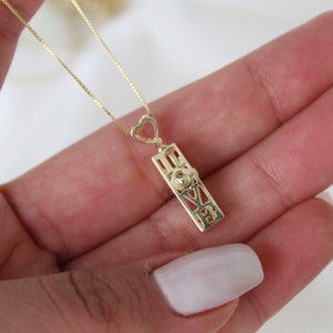 14K Gold Love Necklace - I Love You Necklace - Gold Love Jewelry - Heart Charm Necklace - Love Necklace For Her - Valentines Gift