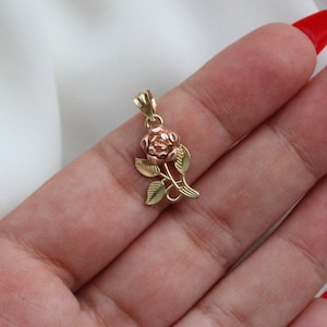 14K Solid Yellow Rose Gold Rose Pendant, Flower Charm, Flower Necklace for Women, Floral Necklace