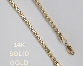 14K Gold Round Box Chain Bracelet - Real Gold Box Bracelet - Unisex Gift - Gold Layering bracelets - Reverse Box Chain Bracelet