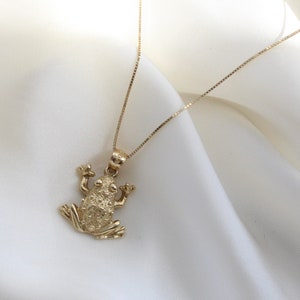 14K Solid Gelbgold 2-D Frosch Halskette 14K Solid Gelbgold 2-D Frosch Anhänger