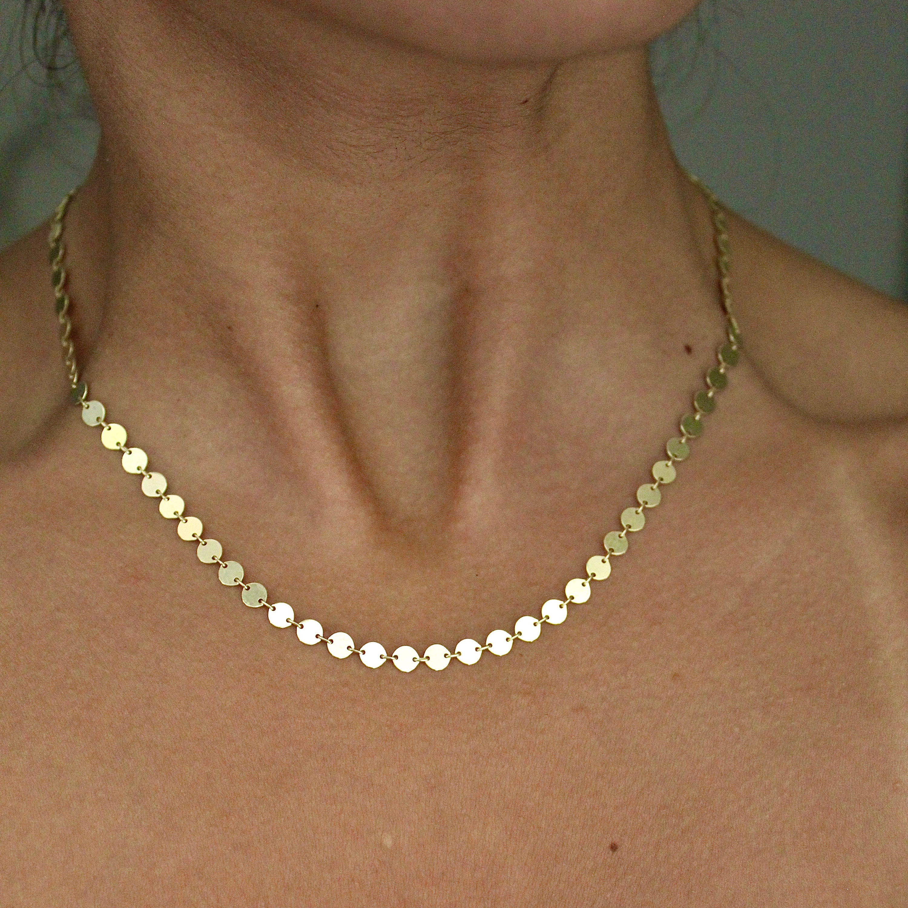 Solid 14K Gold Chain Choker Mirror Link Chain, 4mm & 5mm Gold Mirror ...