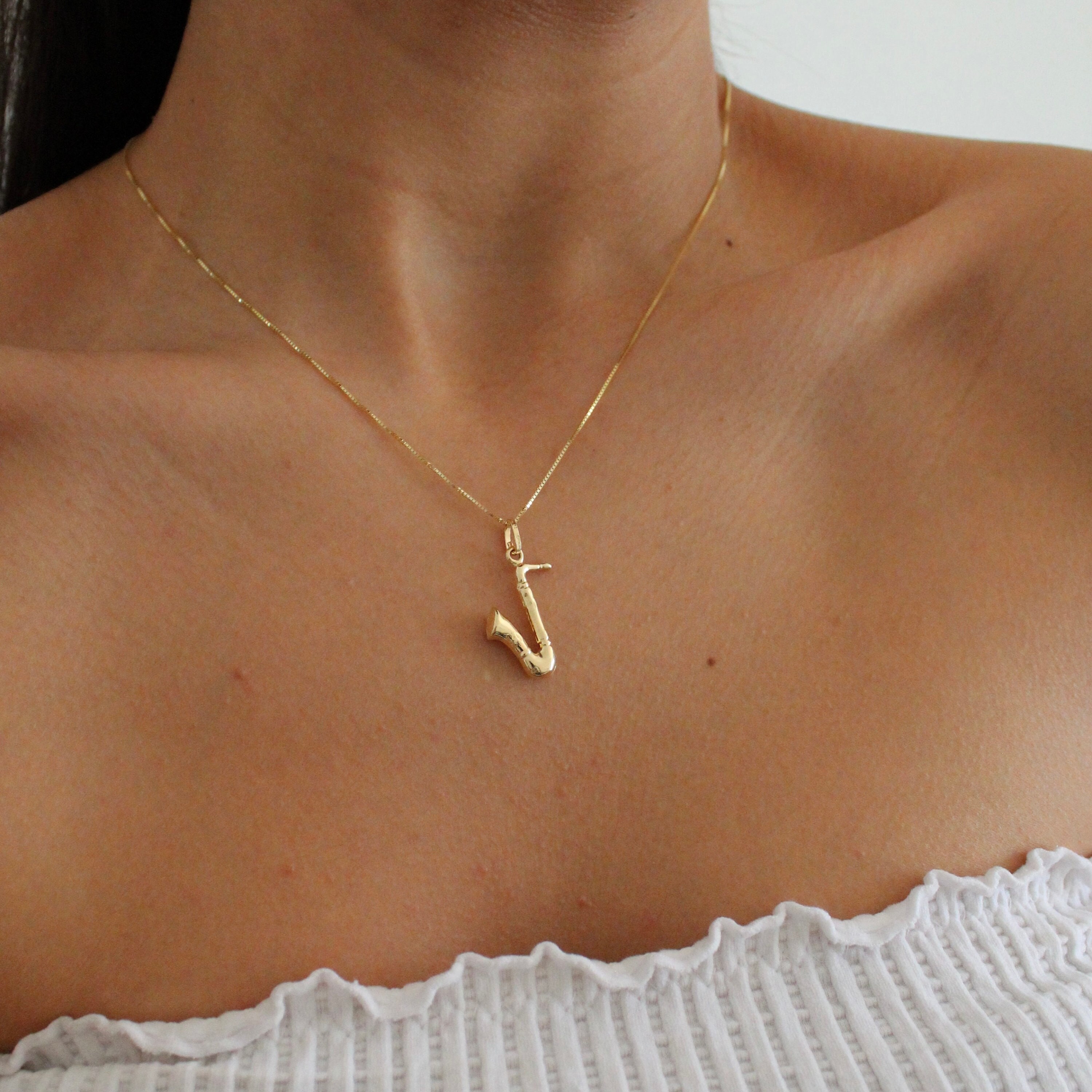 14K ゴールド サックス ペンダント、新しいチャーム イエロー ゴールド