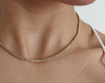 Unisex 3mm Two-Tone Ice Link Chain - 14K Yellow Gold Italian Link Necklace - 14K Solid Gold Necklace 2 tone Iced Link Chain