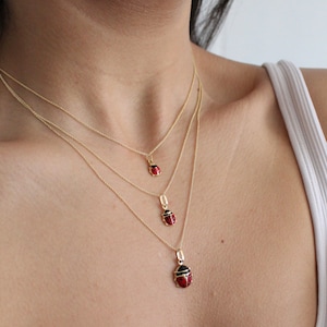 Gold Ladybug Necklace - Dainty Ladybug Necklace - Insect Jewelry - Good Luck Charm - Baby Shower Gift, Little Girl Gift